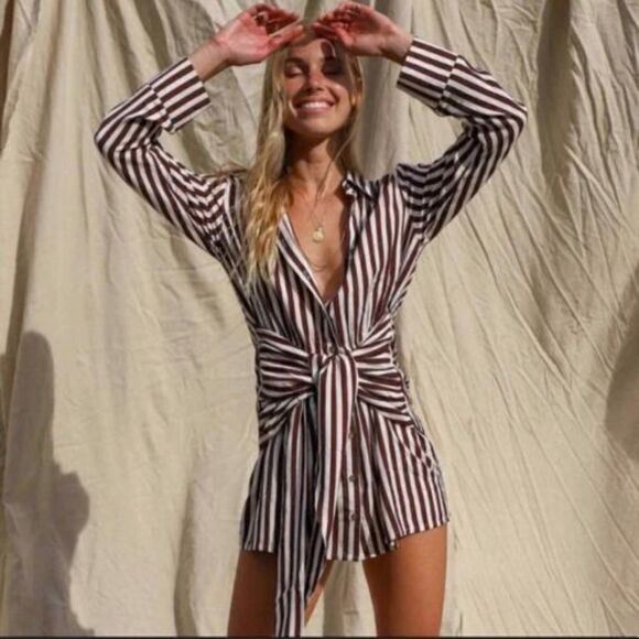 Jen's Pirate Booty Amata Striped Shirt Dress Size M - Picture 1 of 6